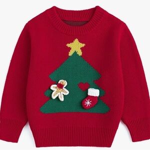 Festive Red Christmas Tree Sweater for Kids